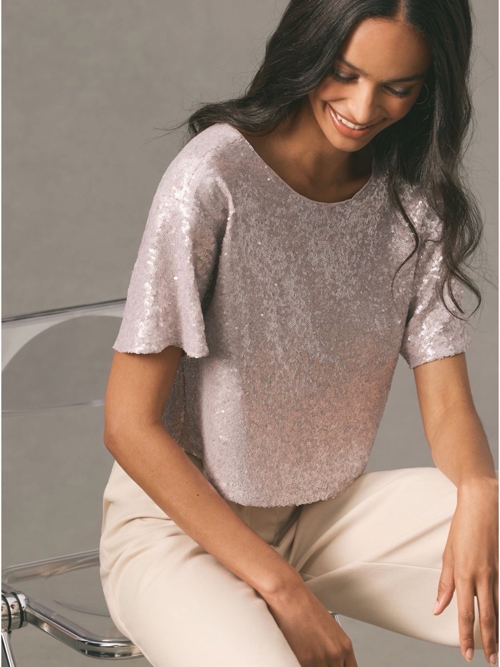 Anthropologie Sequin Cropped Tee